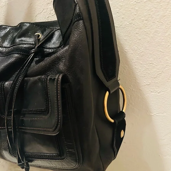 Vintage YSL Yves Saint Laurent Severine Leather Suede Tote Black & Gold ๐ฎ๐น Made - Picture 7 of 14